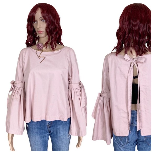 Free People So Obviously Yours Bell Sleeve Top Womens Small Blush Pink Cotton - Picture 12 of 13